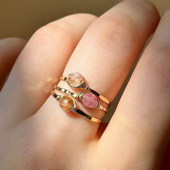 Gold Filled Tourmaline Stacking Ring Set - Rare Bicolor, Solid Color Tourmaline - Picture 1 of 2